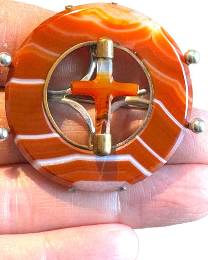 Antique GL & Co Scottish Agate Cross brooch €uro markings sterling silver 925