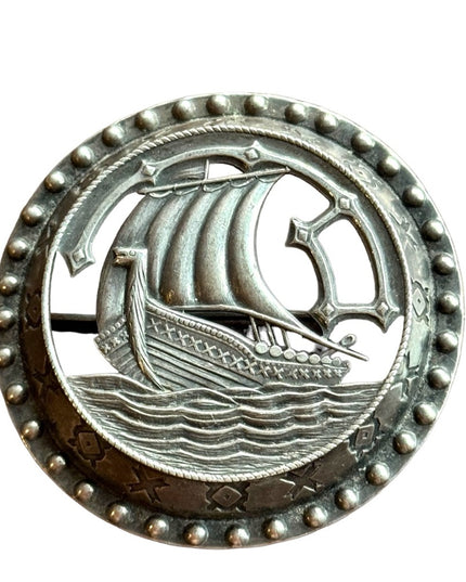 Antique silver  NORDIC Viking ship  brooch