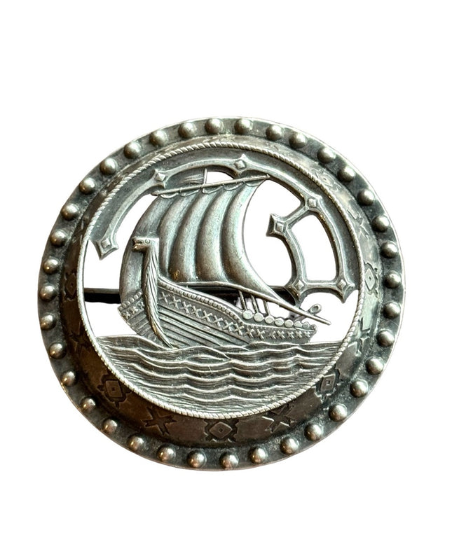 Antique silver  NORDIC Viking ship  brooch