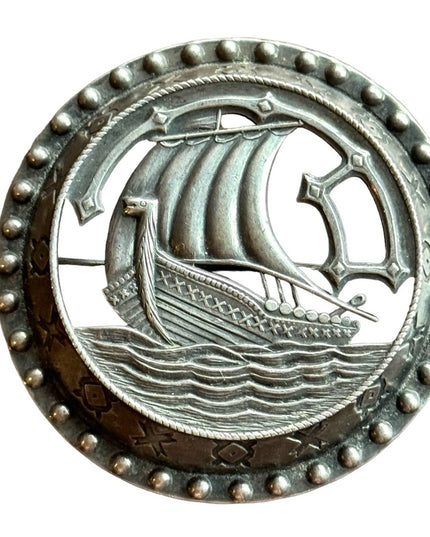 Antique silver  NORDIC Viking ship  brooch