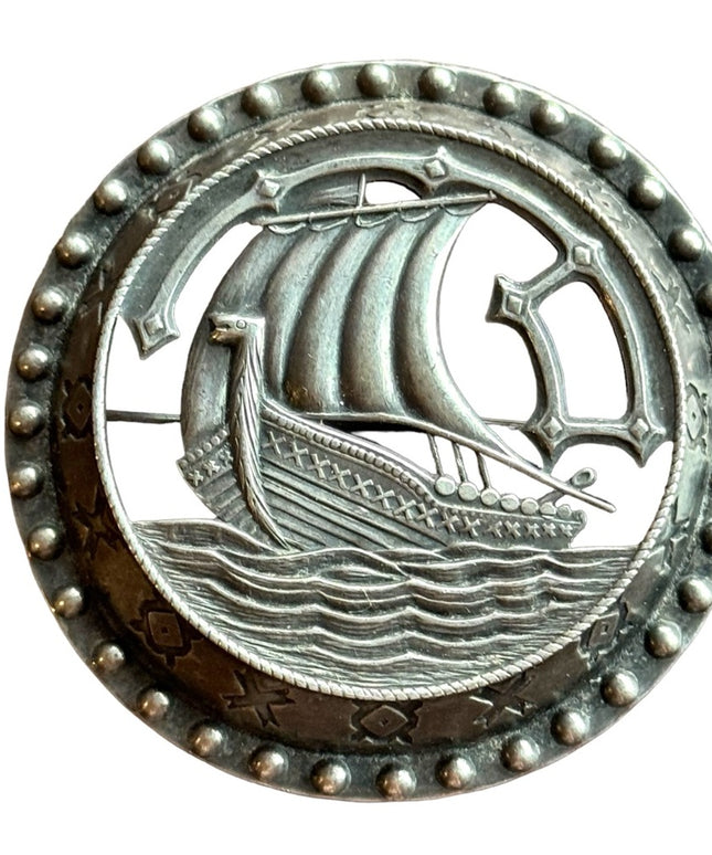 Antique silver  NORDIC Viking ship  brooch