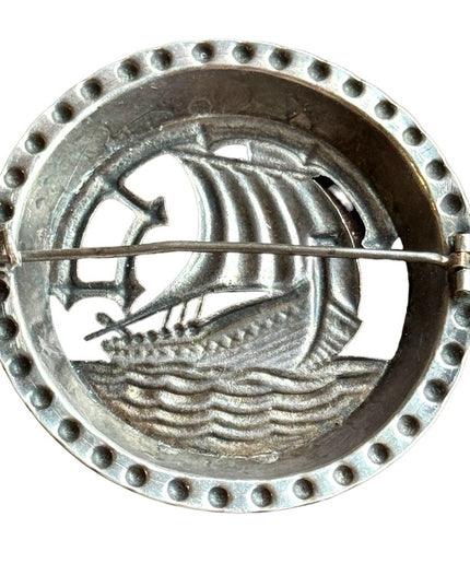 Antique silver  NORDIC Viking ship  brooch