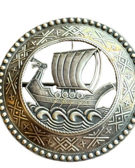 Antique silver  NORDIC Viking ship  brooch