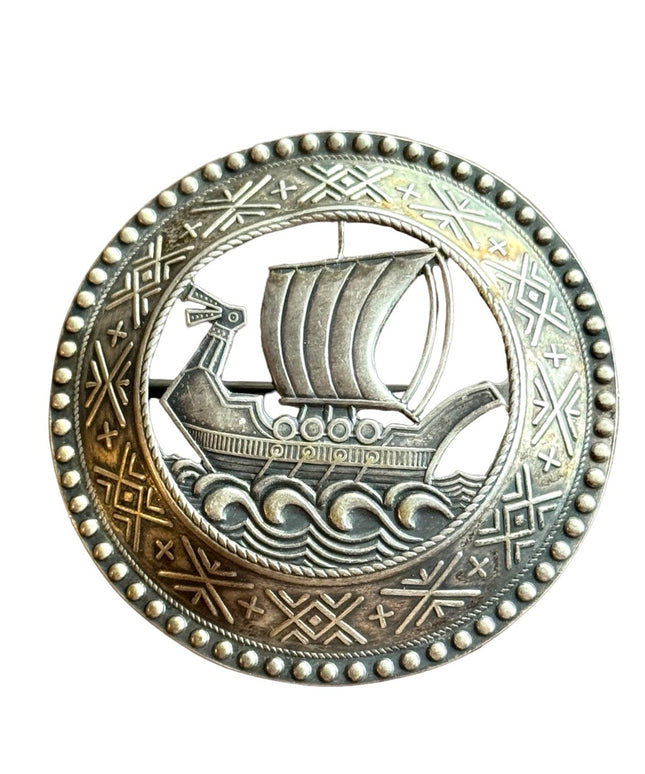 Antique silver  NORDIC Viking ship  brooch