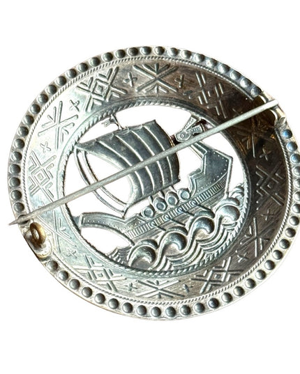 Antique silver  NORDIC Viking ship  brooch