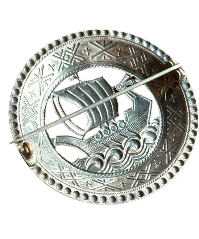 Antique silver  NORDIC Viking ship  brooch