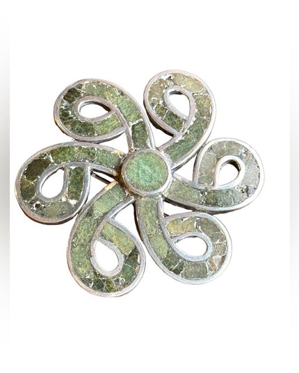 Vintage Los Castilos Mexico Eagle stamp stone inlay modernist swirl brooch