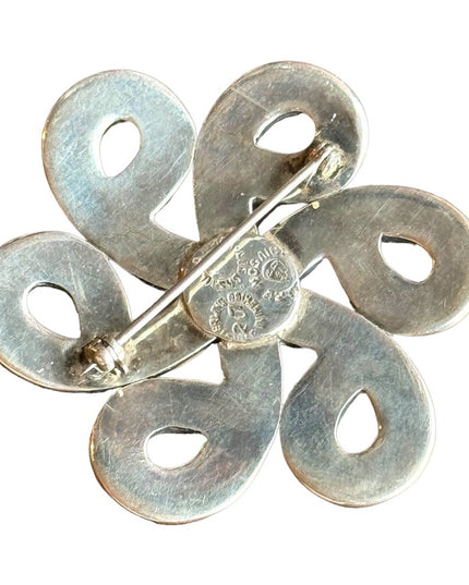 Vintage Los Castilos Mexico Eagle stamp stone inlay modernist swirl brooch