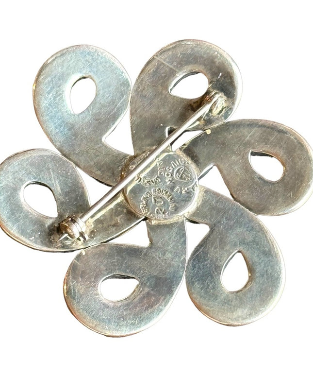 Vintage Los Castilos Mexico Eagle stamp stone inlay modernist swirl brooch