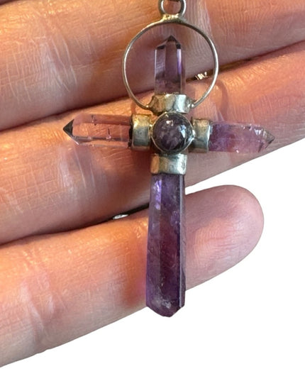 Sterlimg silver handmade amethyst cross necklace