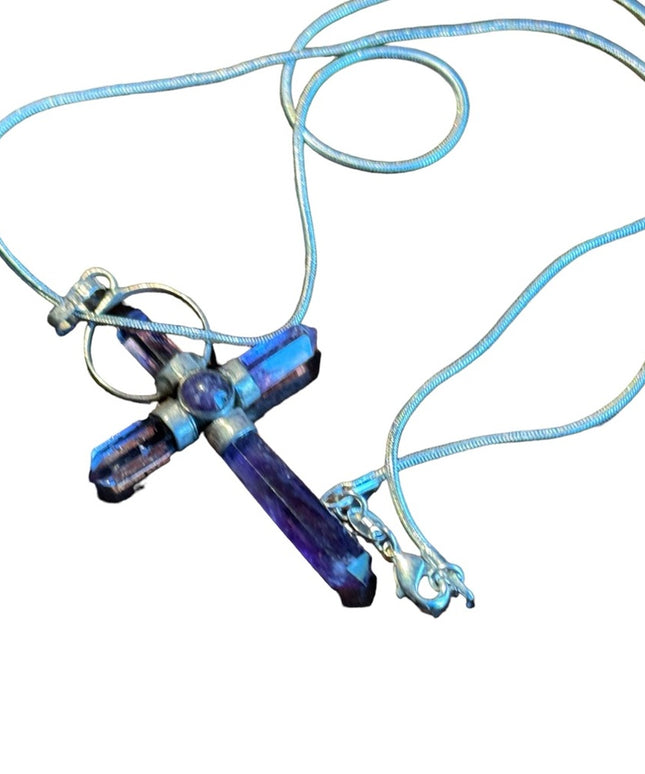 Sterlimg silver handmade amethyst cross necklace
