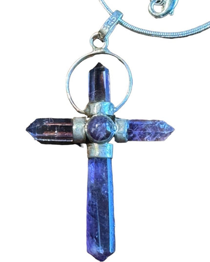 Sterlimg silver handmade amethyst cross necklace