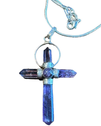Sterlimg silver handmade amethyst cross necklace