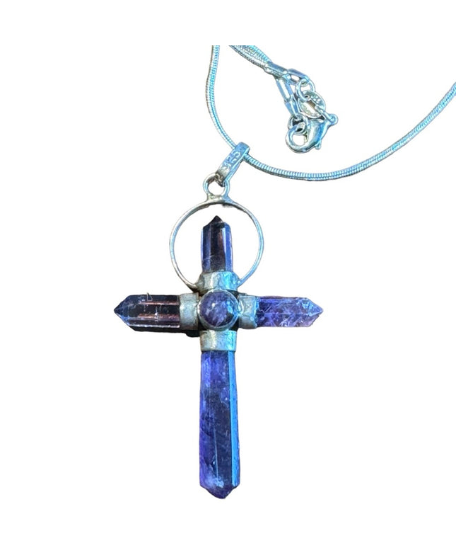 Sterlimg silver handmade amethyst cross necklace