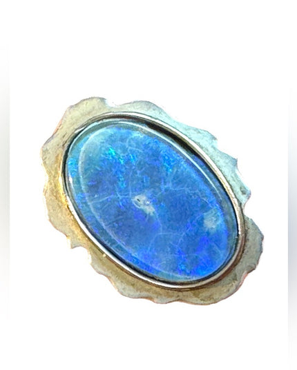Vintage silver blue opal stone oval art deco styled brooch