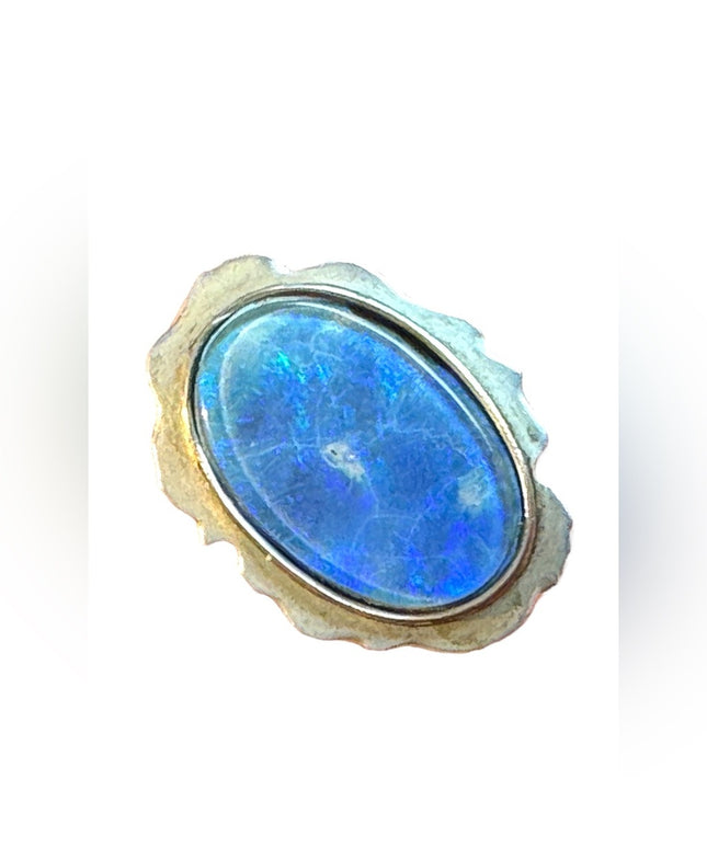 Vintage silver blue opal stone oval art deco styled brooch