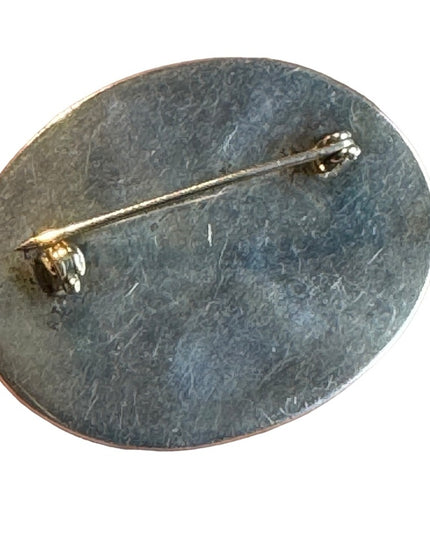 Vintage picture JASPER stone brooch silver oval
