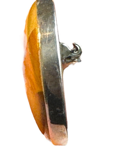 Vintage picture JASPER stone brooch silver oval