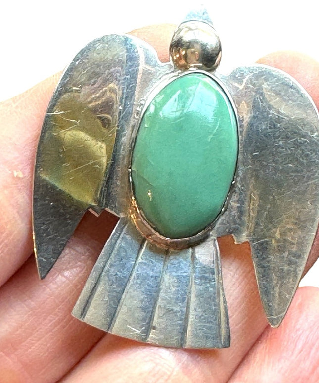 Vintage handmade Taxco Mexico MPB Eagle sterling stone brooch southwestern