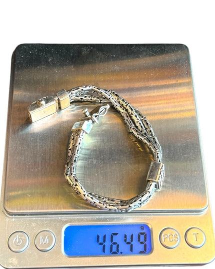 Chunky Sterling Silver Multi Byzantine Chain Bracelet Heavy  925 Silver Bali