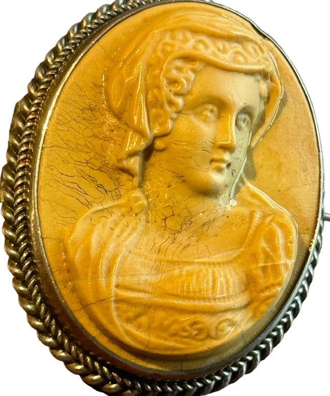 Antique silver Italy hand carved high relief Volcanic lava cameo lovely lady