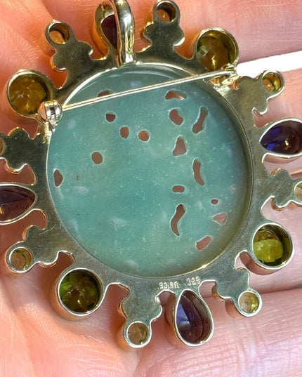 Stunning RARE Sajen 8k yellow Gold/325 Jadite peridot amethyst dragon pendant