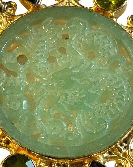 Stunning RARE Sajen 8k yellow Gold/325 Jadite peridot amethyst dragon pendant