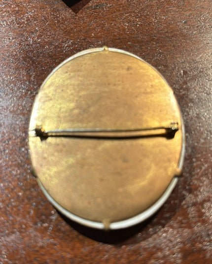 Vintage Large Ceramic painted brooch 64x50mm gold finish