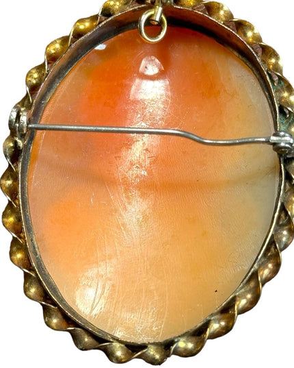 Large vintage carved shell cameo brooch pendant 51x40mm Gold filled