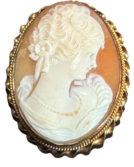 Large vintage carved shell cameo brooch pendant 51x40mm Gold filled
