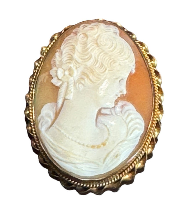 Large vintage carved shell cameo brooch pendant 51x40mm Gold filled