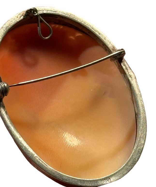 Lovely large vintage carved shell cameo gold filled pendant brooch 800 silver