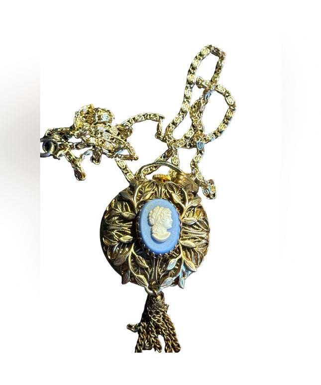 Vintage Harvestor Cameo pendant necklace watch