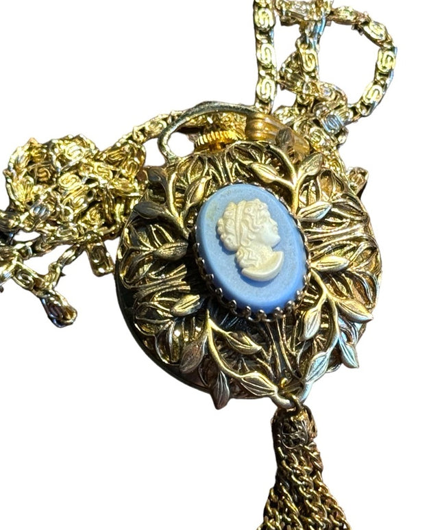 Vintage Harvestor Cameo pendant necklace watch