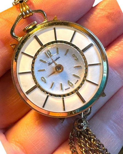 Vintage Harvestor Cameo pendant necklace watch