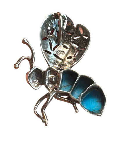 Little sterling silver insect pendant marcasite simulated turquoise