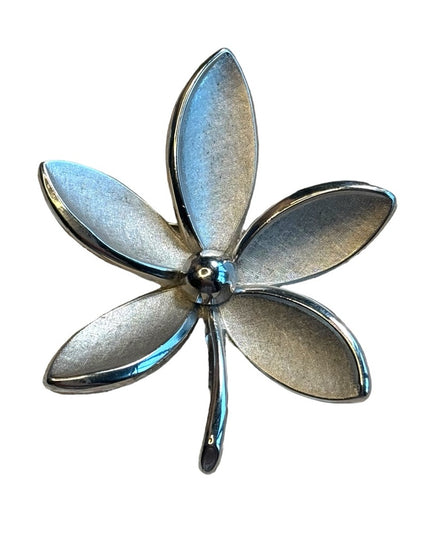 Large vintage brushed silver TRIfARI FLOWER BROOCH