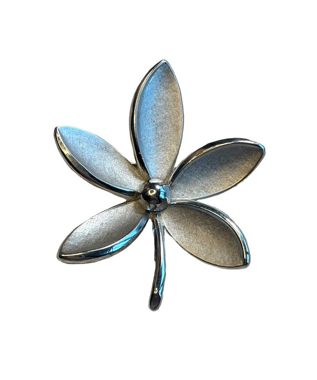 Large vintage brushed silver TRIfARI FLOWER BROOCH