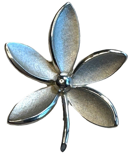 Large vintage brushed silver TRIfARI FLOWER BROOCH