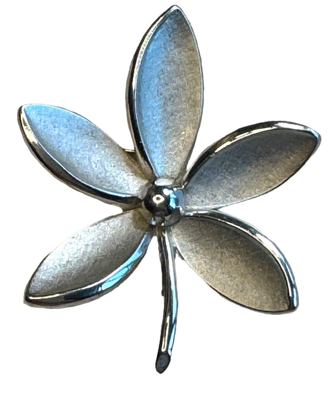 Large vintage brushed silver TRIfARI FLOWER BROOCH