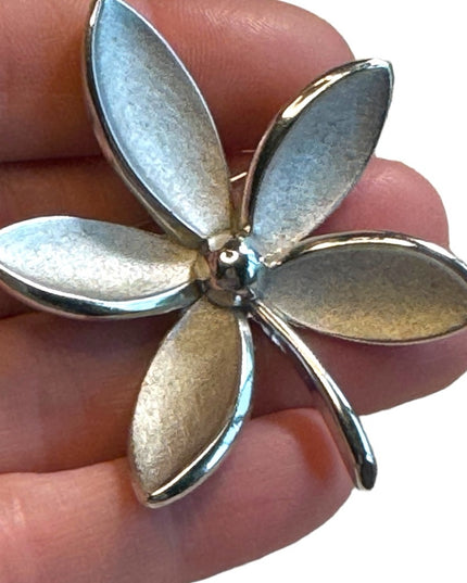 Large vintage brushed silver TRIfARI FLOWER BROOCH