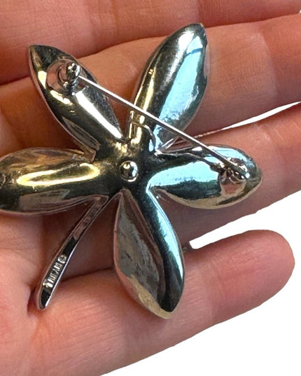 Large vintage brushed silver TRIfARI FLOWER BROOCH
