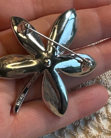 Large vintage brushed silver TRIfARI FLOWER BROOCH