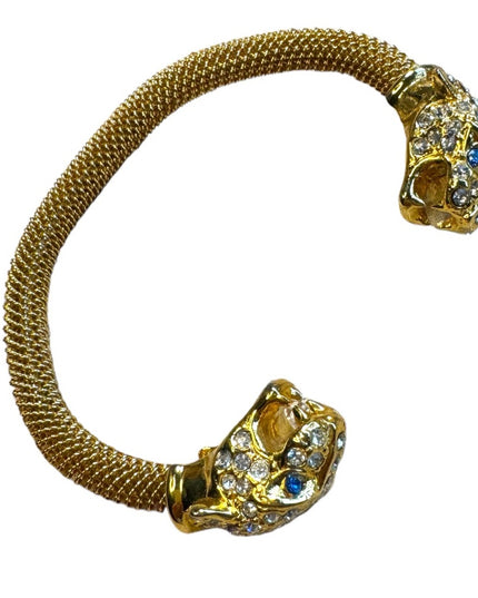 Gold Plated Vintage Rhinestone Panther cuff  Bracelet appx 3”