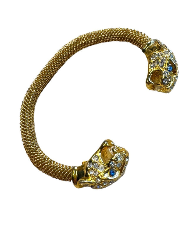 Gold Plated Vintage Rhinestone Panther cuff  Bracelet appx 3”