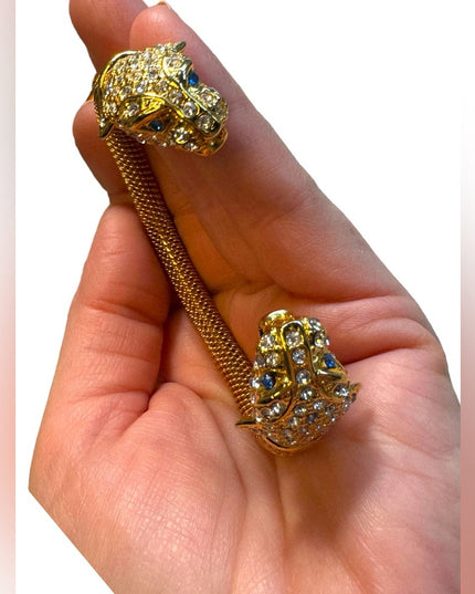 Gold Plated Vintage Rhinestone Panther cuff  Bracelet appx 3”