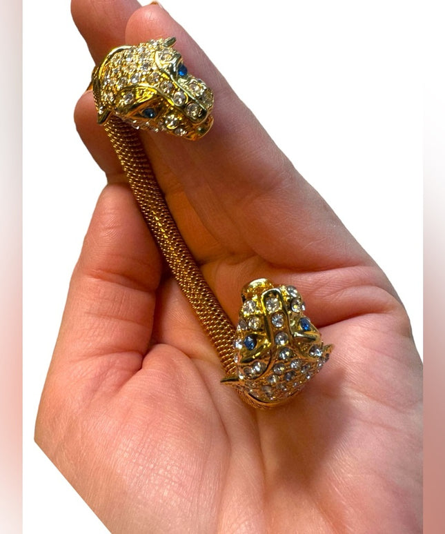 Gold Plated Vintage Rhinestone Panther cuff  Bracelet appx 3”