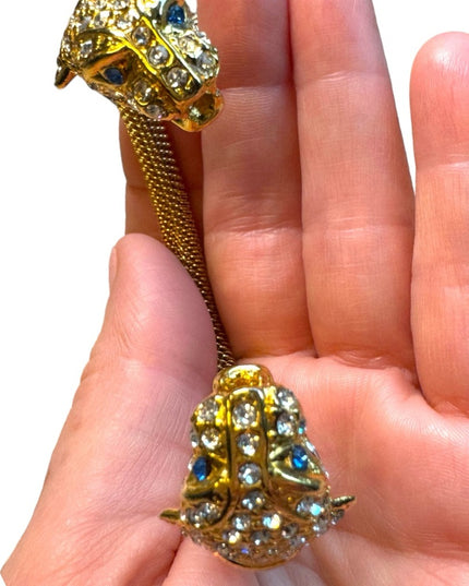 Gold Plated Vintage Rhinestone Panther cuff  Bracelet appx 3”