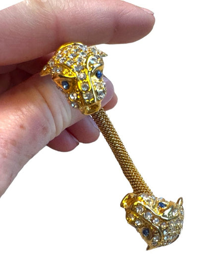 Gold Plated Vintage Rhinestone Panther cuff  Bracelet appx 3”