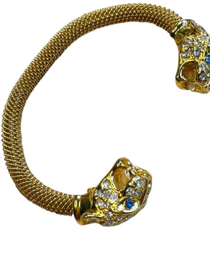 Gold Plated Vintage Rhinestone Panther cuff  Bracelet appx 3”